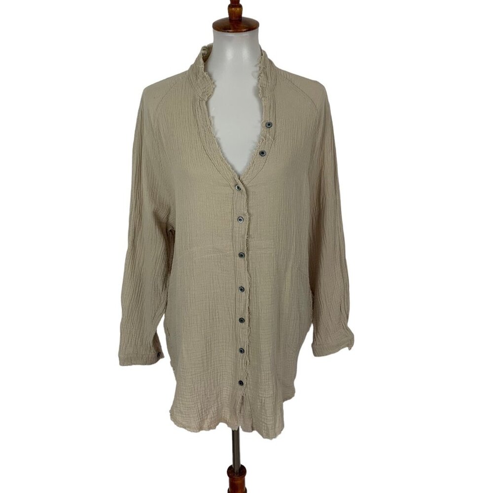 Light Taupe Gauze Button-Front Women's Top